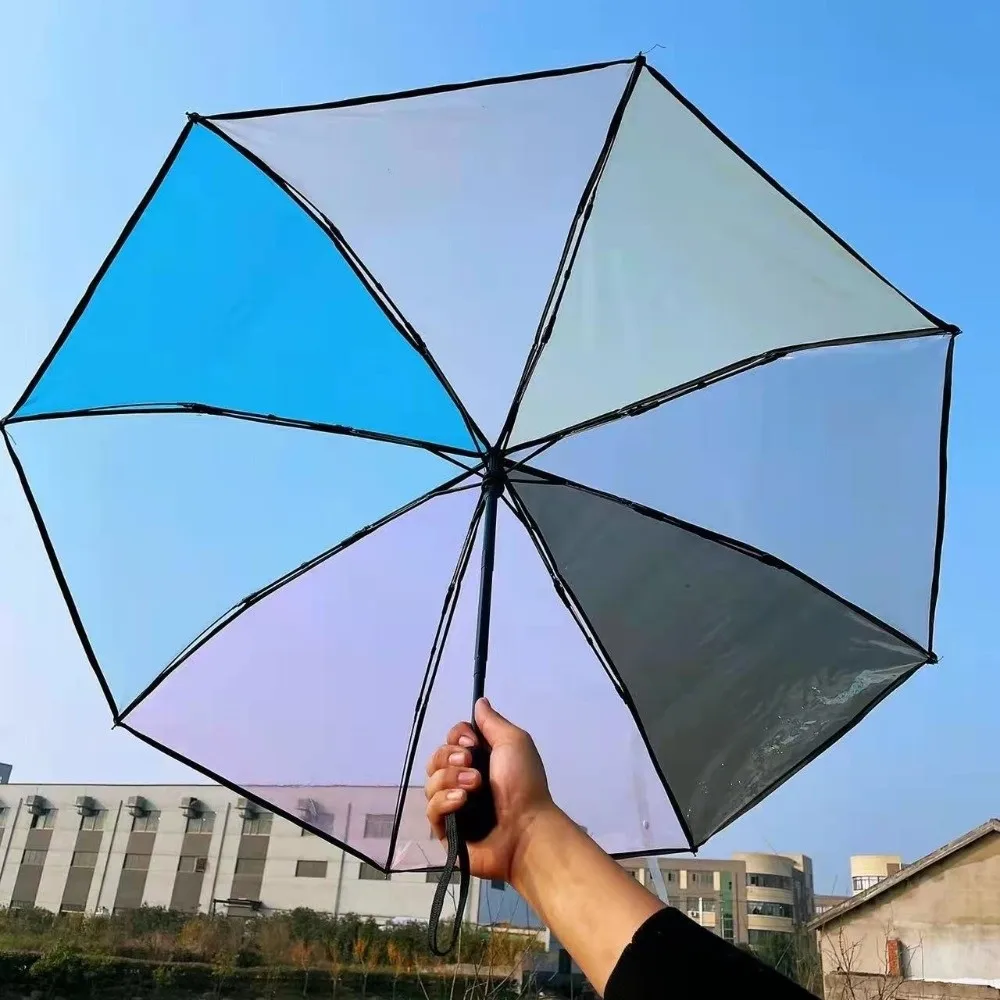 Fashion Automatic/Manual Rainbow Umbrella Stable Lightweight Folding Umbrella Portable Windproof Umbrella Commuting