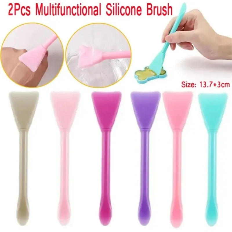 

2Pcs Multifunctional Silicone Brush Mixing Brush Soft Brush Makeup Brush Tools Easy To Clean