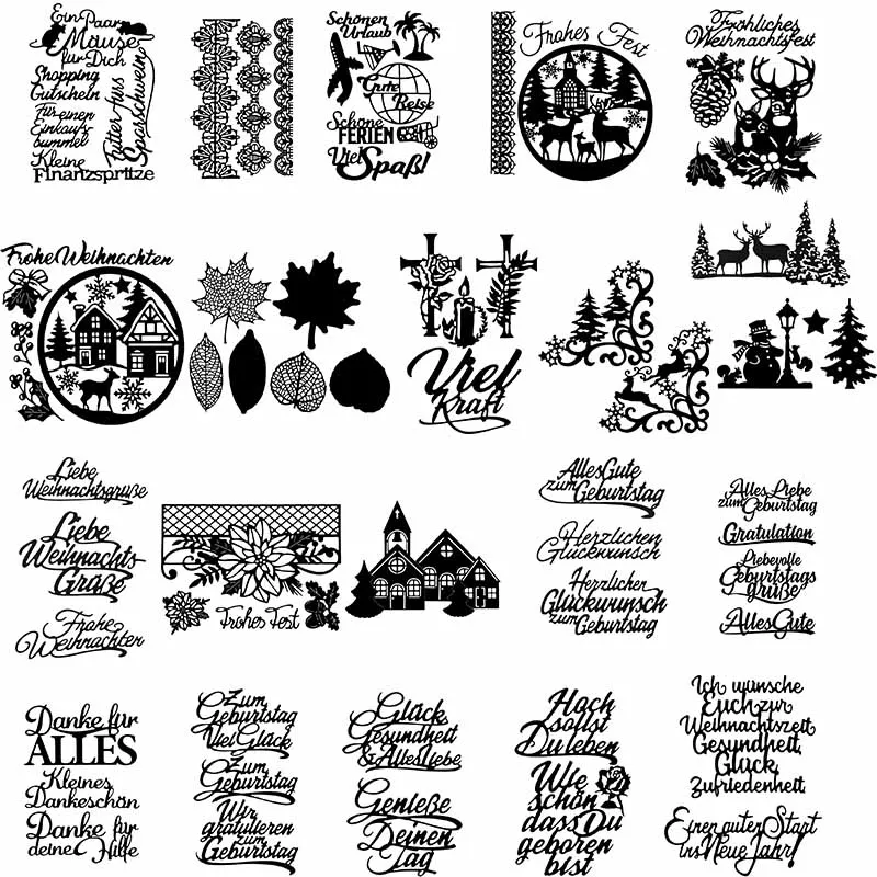 Various German Words leaves Reindeer Newest Metal Cutting Dies Stencils For DIY Scrapbooking Paper Card Making Decor Craft