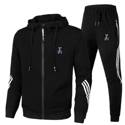 Conjunto de roupas esportivas Harajuku de duas peças masculino, capuz e calça casual, roupa esportiva elegante, primavera e outono, 2024