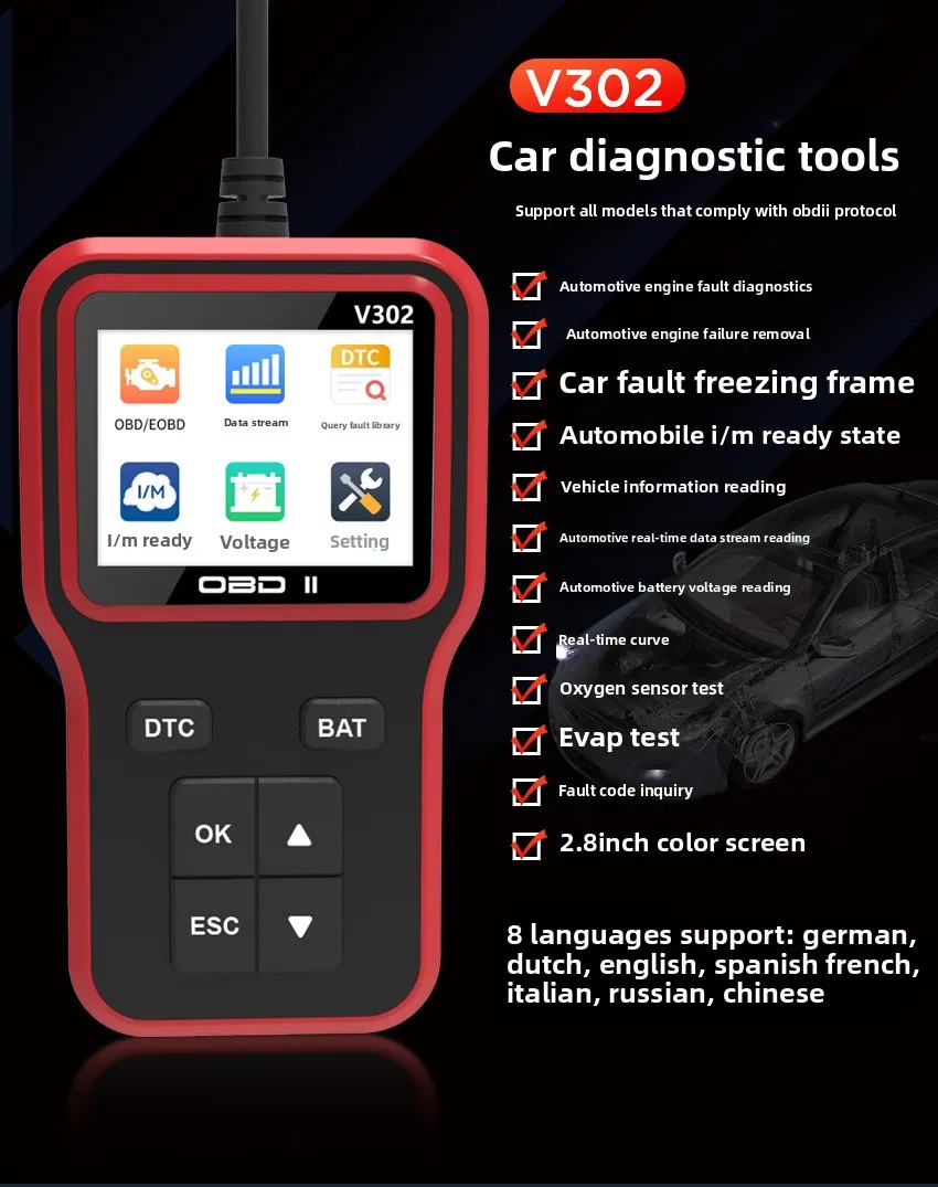 Picture 6: OBDM2 Code Reader Electric Engine Fault Detector Car Diagnostic Scanner Battery Diagnostic V302 Efficient Diagnostic Obd Scanner