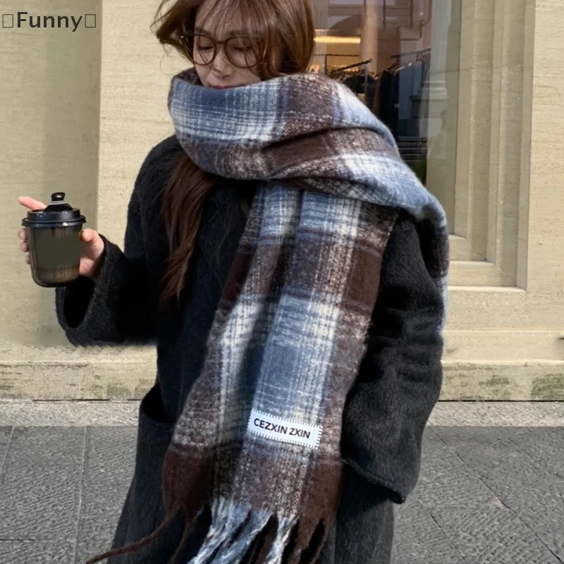 〔Funny〕 New Plaid Scarf Women Autumn And Winter Korean Style Fashion All-match Thick Warm Couple Neck Scarf