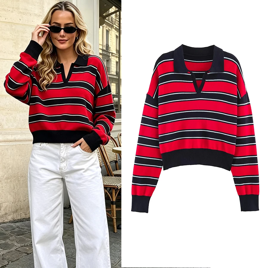 Women Casual Elegant V-Neck Knitted Sweater Women 2026 Fall Trendy Classic High Street Tops Commute Chic Lady Sweater