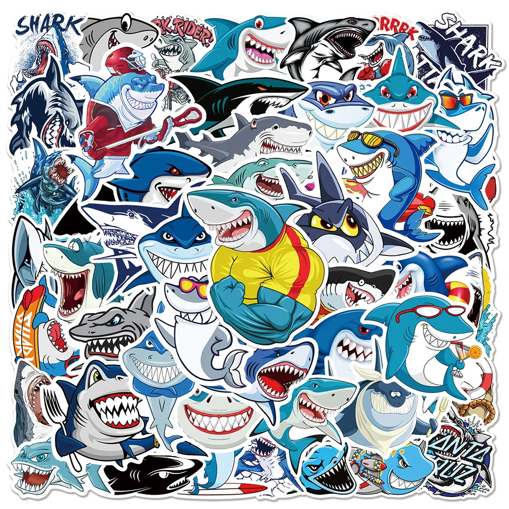 10/30/50 szt. Naklejki z motywem zwierząt morskich, rekiny, graffiti, fajne naklejki z kreskówkami, wodoodporne, do samodzielnego ozdabiania deskorolki, telefonu, laptopa, roweru, zestaw naklejek