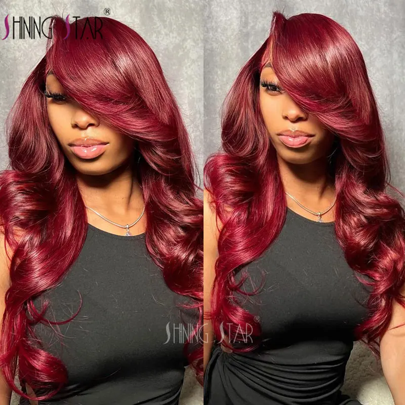 

99J Burgundy 180 Density Body Wave 13X4 Lace Front Wig 13X6 Human Hair 30 34 Inch Lace Frontal Wig Red Wine Colored Brazilian