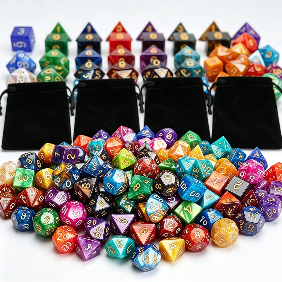 4/8sets Polyhedral Dice & Storage Bag, Assorted Number Dice for Tabletop Strategy Board Game Role‑playing Entertainment XJM