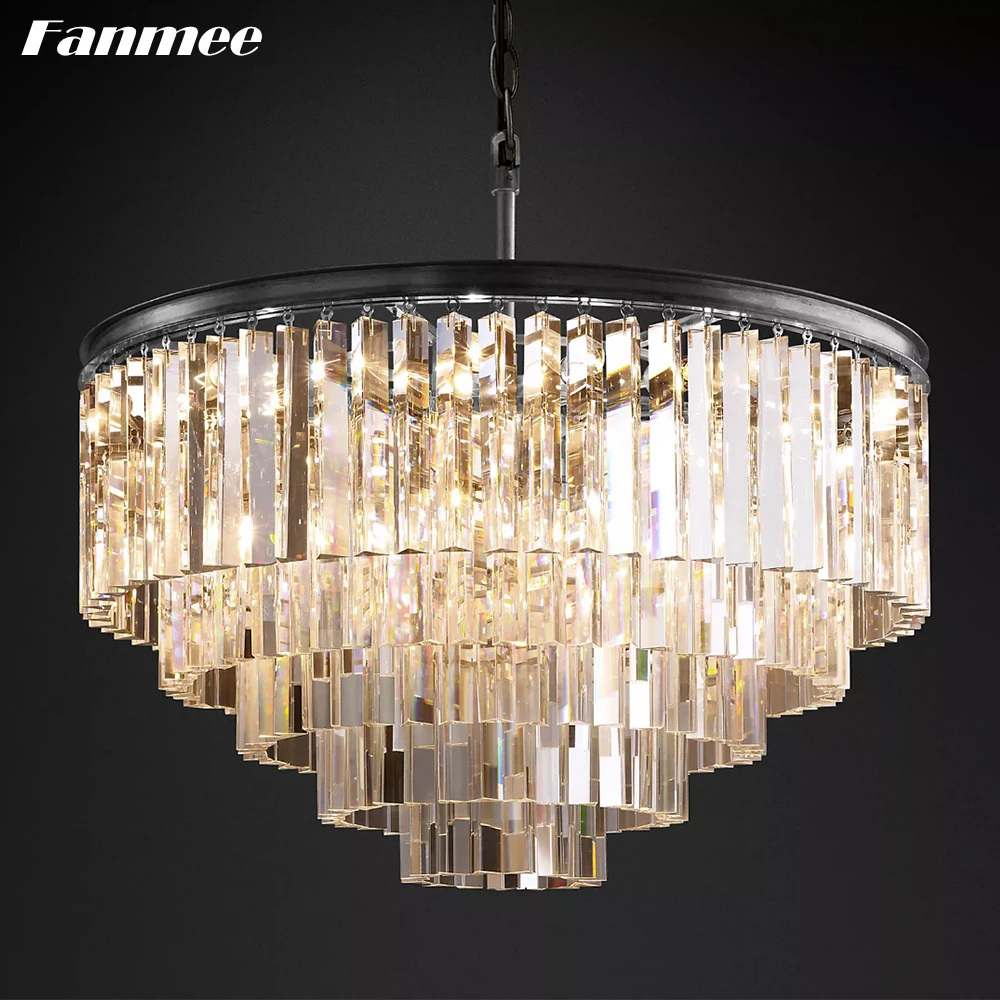 Crystal Chandelier Lighting for Living Room Modern Odeon Round Chandelier Clear Smoke Crystal Pendant Lustre Lamps for Bedroom