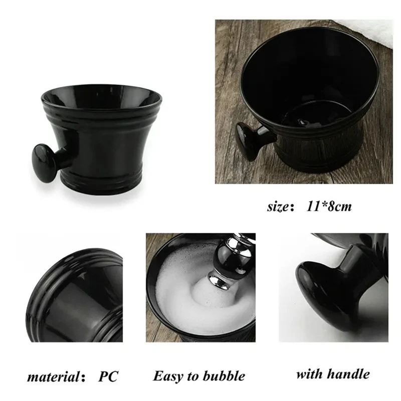 Veelzijdige zwarte plastic scheerkwastkom Baardverzorging voor heren Schuimmok Kom met handvat Gezichtsreinigingsgereedschap Gemakkelijk te gebruiken