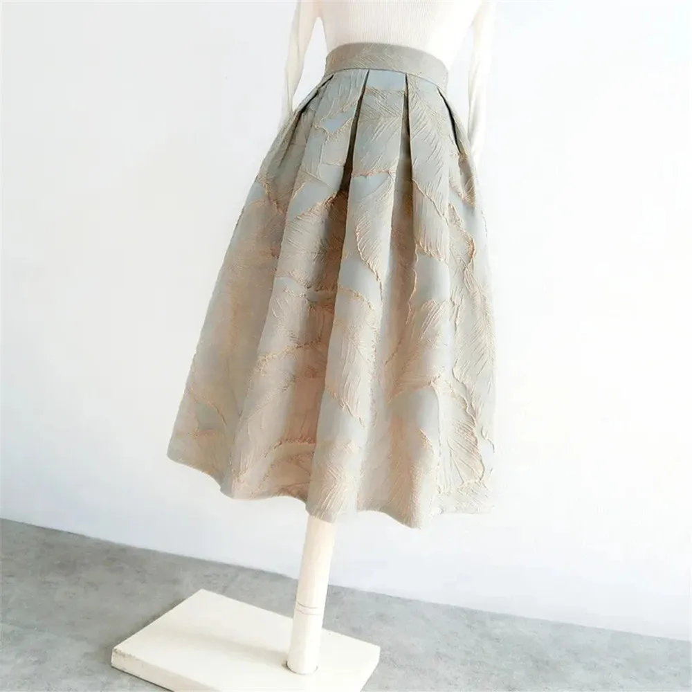 Embroidery Luxury Vintage Pocket A-Line Tutu Skirt Korean Fashion High Waist Women Jacquard Irregular Skirt Streetwear All-Match
