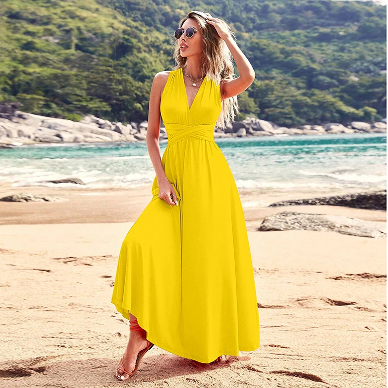 Noir méthodes d'usure multiples cordes multiples croix dos nu robes tempérament Sexy grand ourlet robes longues robe de soirée formelle CAMI