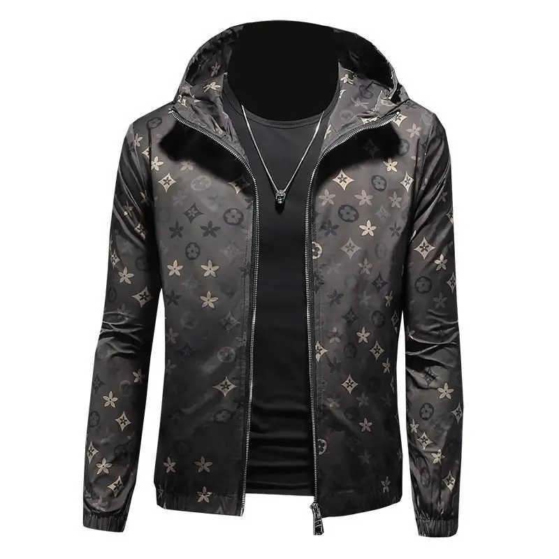 2024 Spring and Autumn New Personalized Printed Men\'s Thin Hooded Jacket Handsome Versatile Casual Jacket Men