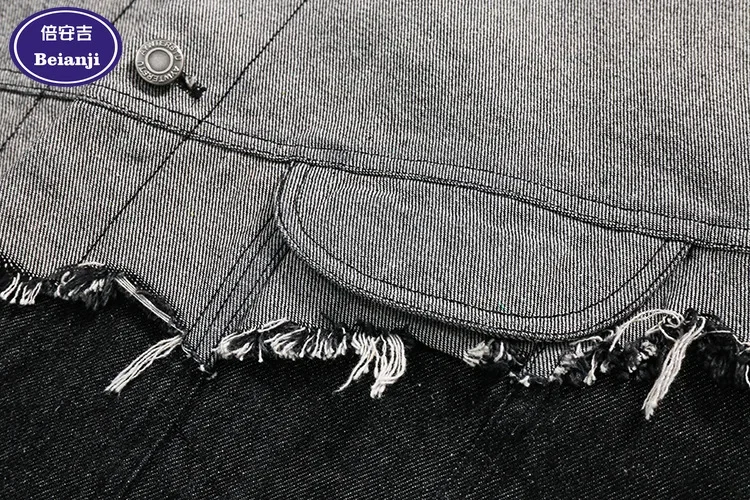 Beianji 2025 Spring New Splicing Denim Jacket Men's PatchworkCoat Long Sleeve Casual Tassel Hole Single-breasted Button Up Top