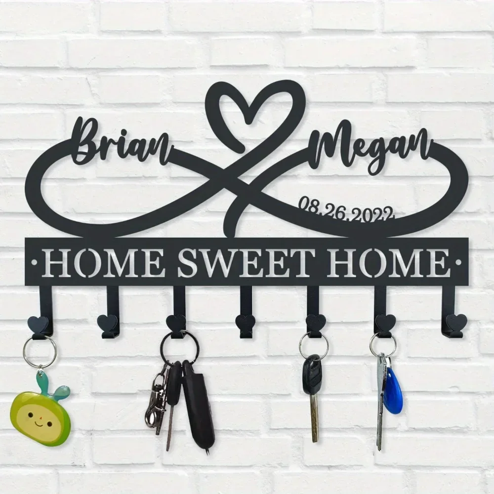 Personalized Metal Infinity Heart Key Holder Wall Hook Custom Name Coat Rack Wedding Gift Valentines Day Housewarming Decor