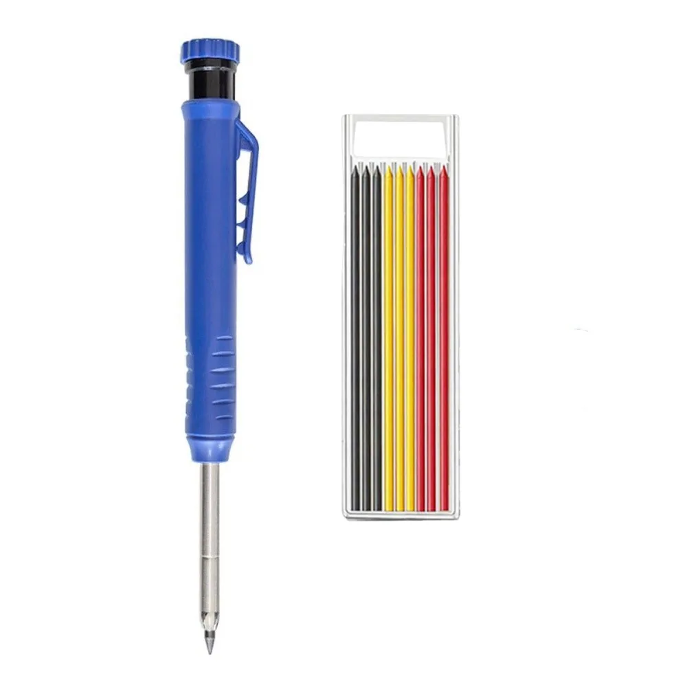 

10Pcs Solid Construction Mechanical Carpenter Pencil Long Nib Built-in Sharpener Deep Hole Marker Metal Body