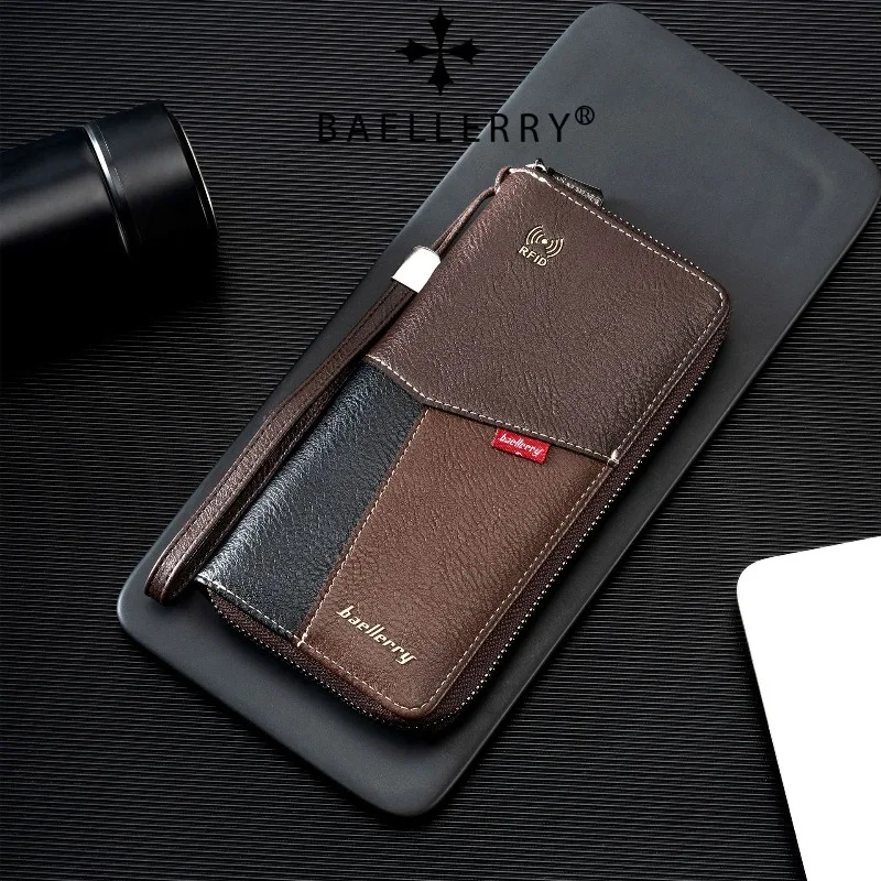 Baellerry RFID Wallet Anti-Theft Purse for Men Soft Leather Envelope Long Wallet Ultra-thin Portable Simple Hand Bag