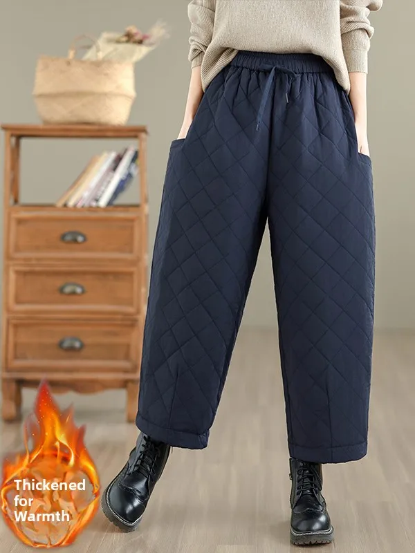 الفني مخيط كبير الحجم المرأة السراويل القطنية شتاء جديد Sle الدافئة ألياف البوليستر واسعة الساق عادية فضفاض صالح بنطلون