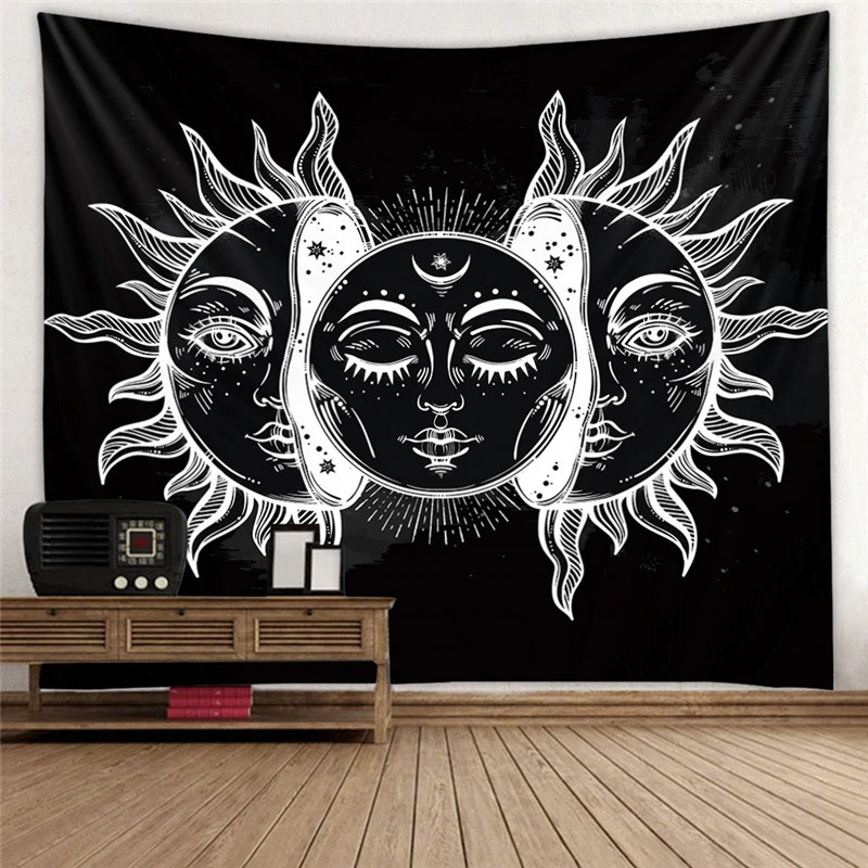 Tapestry Wall Hanging, sun and moon Psychedelic small Wall Tapestry with Art chakra Home Decorations Mandala tapestry blanket