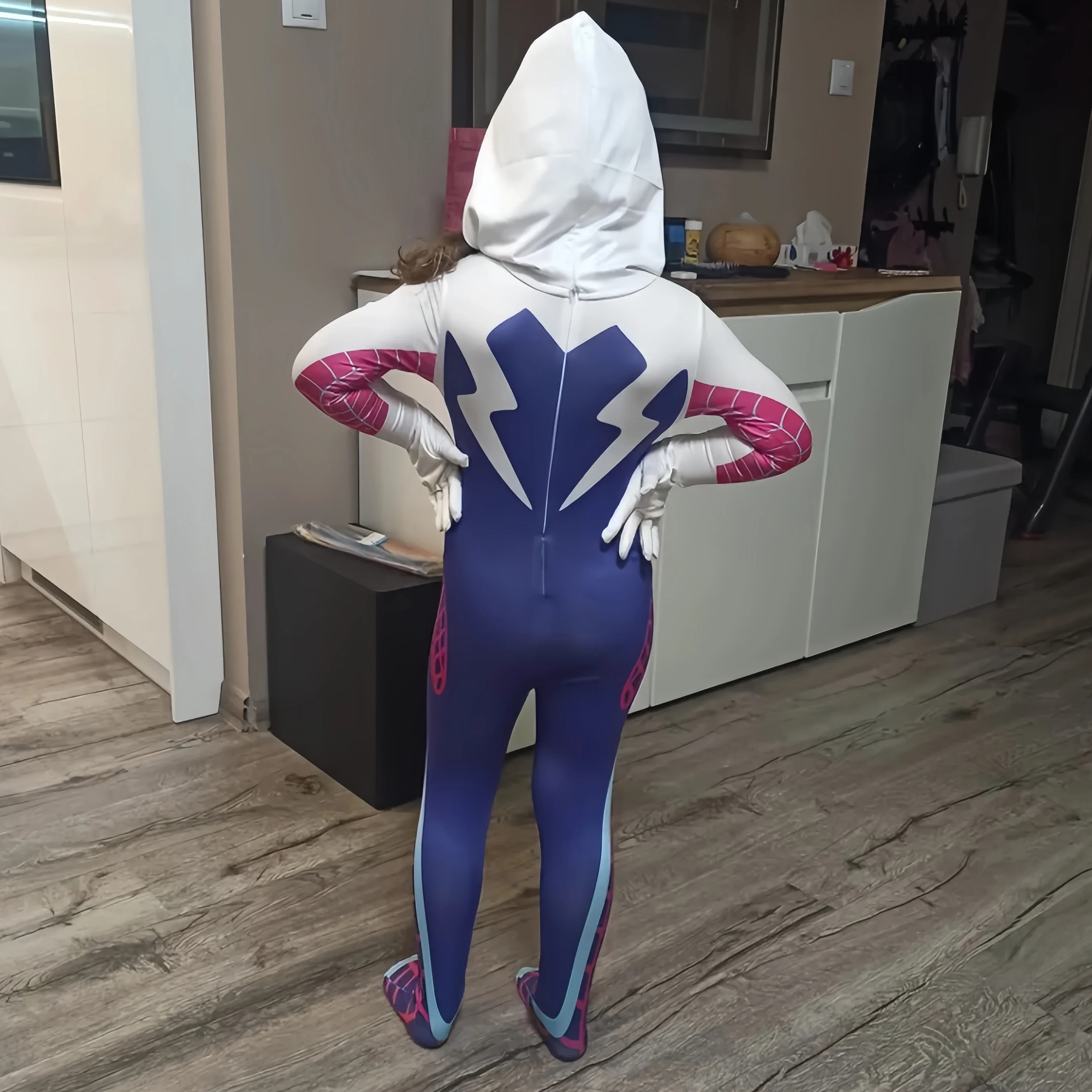 متوفر في المخزون جوين ستايسي سبايدر زي ارتداءها بذلة الكبار هالوين تأثيري زي حفلة الخيال فستان قناع هوديس البدلة #3