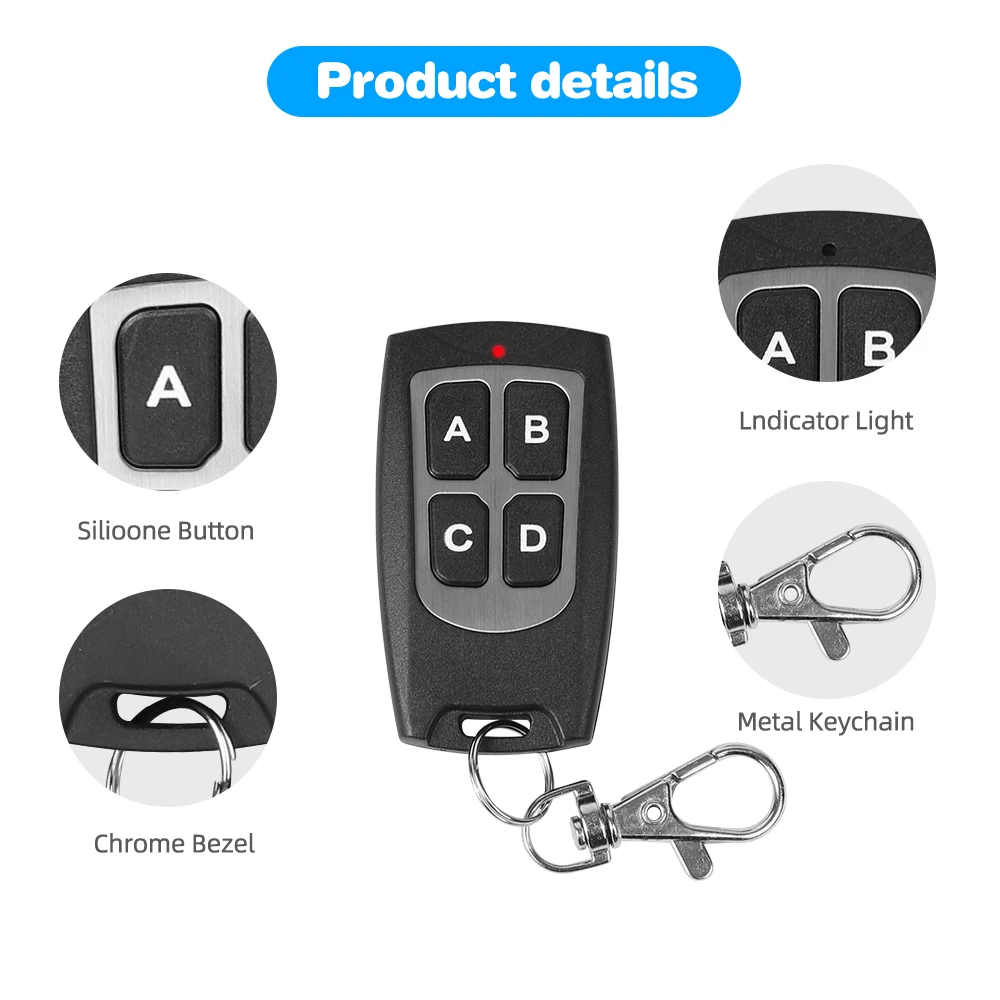 433Mhz RF Remote Control Circuit Universal Wireless Switch DC 6V 12V 4CH rf Relay Receiver and Keyfob Transmitter for Garage