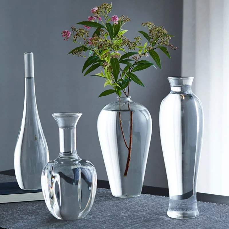 Elegant Clear Glass Vase Chinese Style Glass Zen Plum Vase Home Living Room DIY Flower Arrangement Ornament  Wedding Table Decor