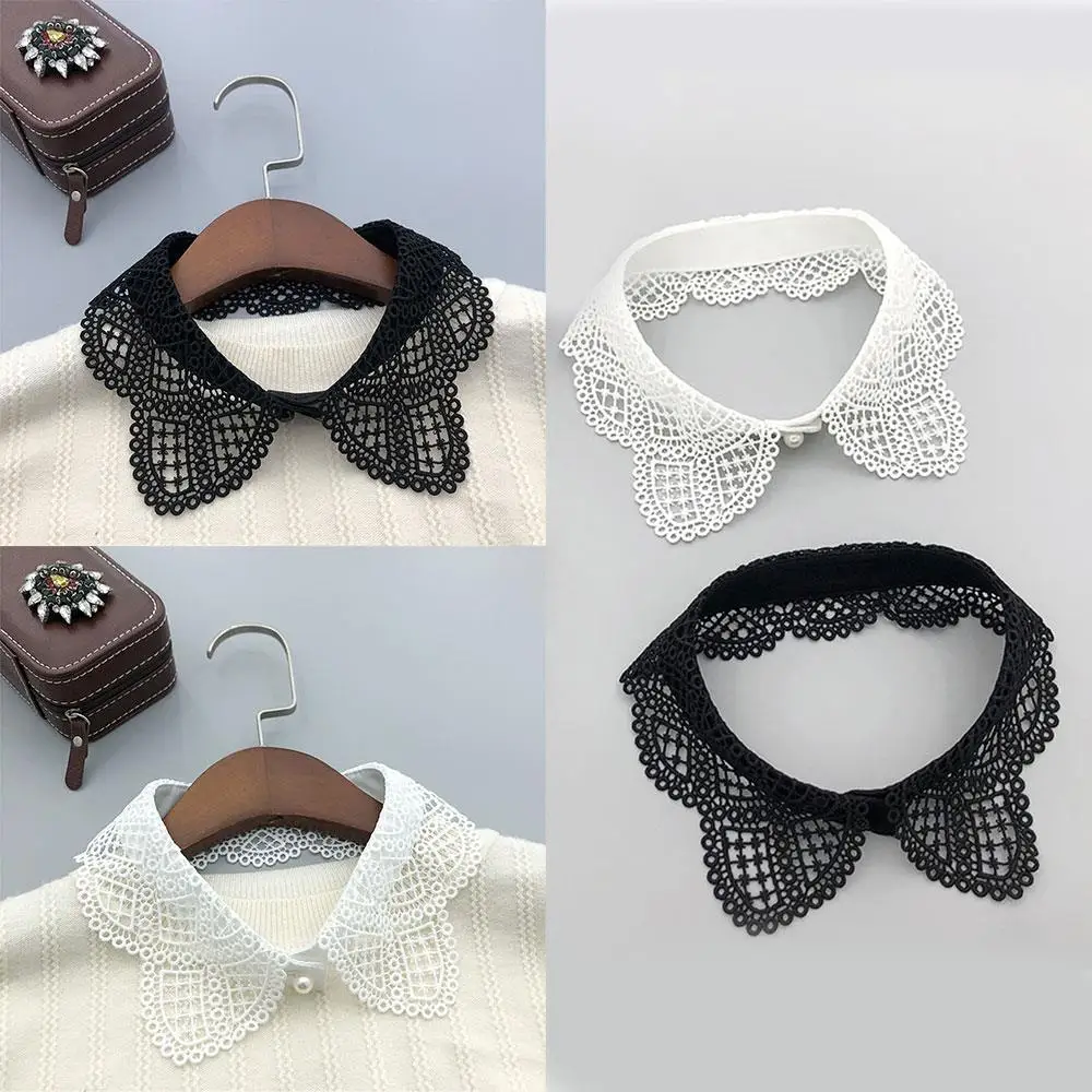 여성용 패션 레이스 탑용 탈부착 가능한 홀로우 아웃 페이크 칼라 꽃 자수가 있는 고양이 귀 칼라 팁