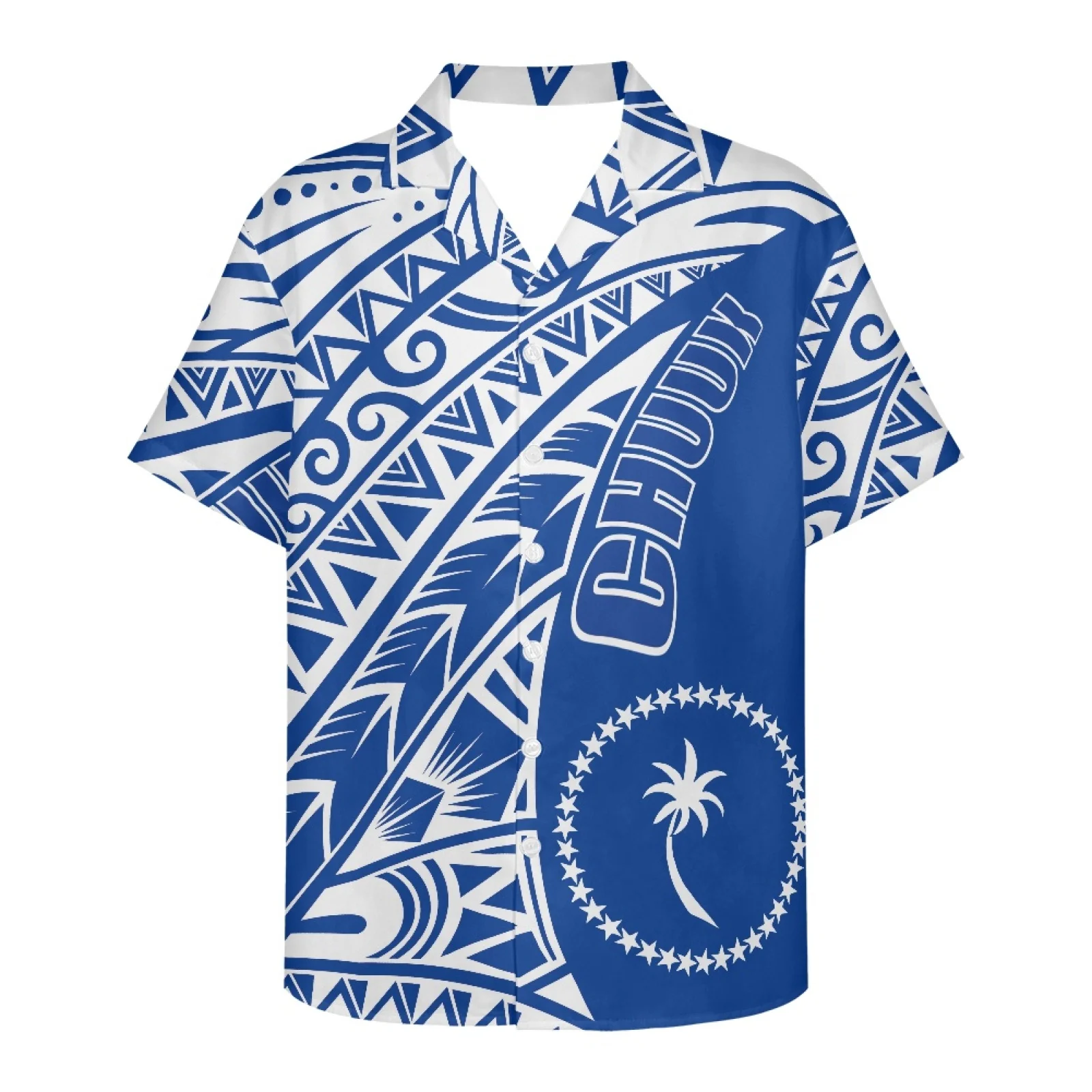 

Polynesian Tribal Print Summer Short-Sleeved Lapel Shirt Single Breasted Fashion Trend Simple V-neck Everyday Top Cardigan