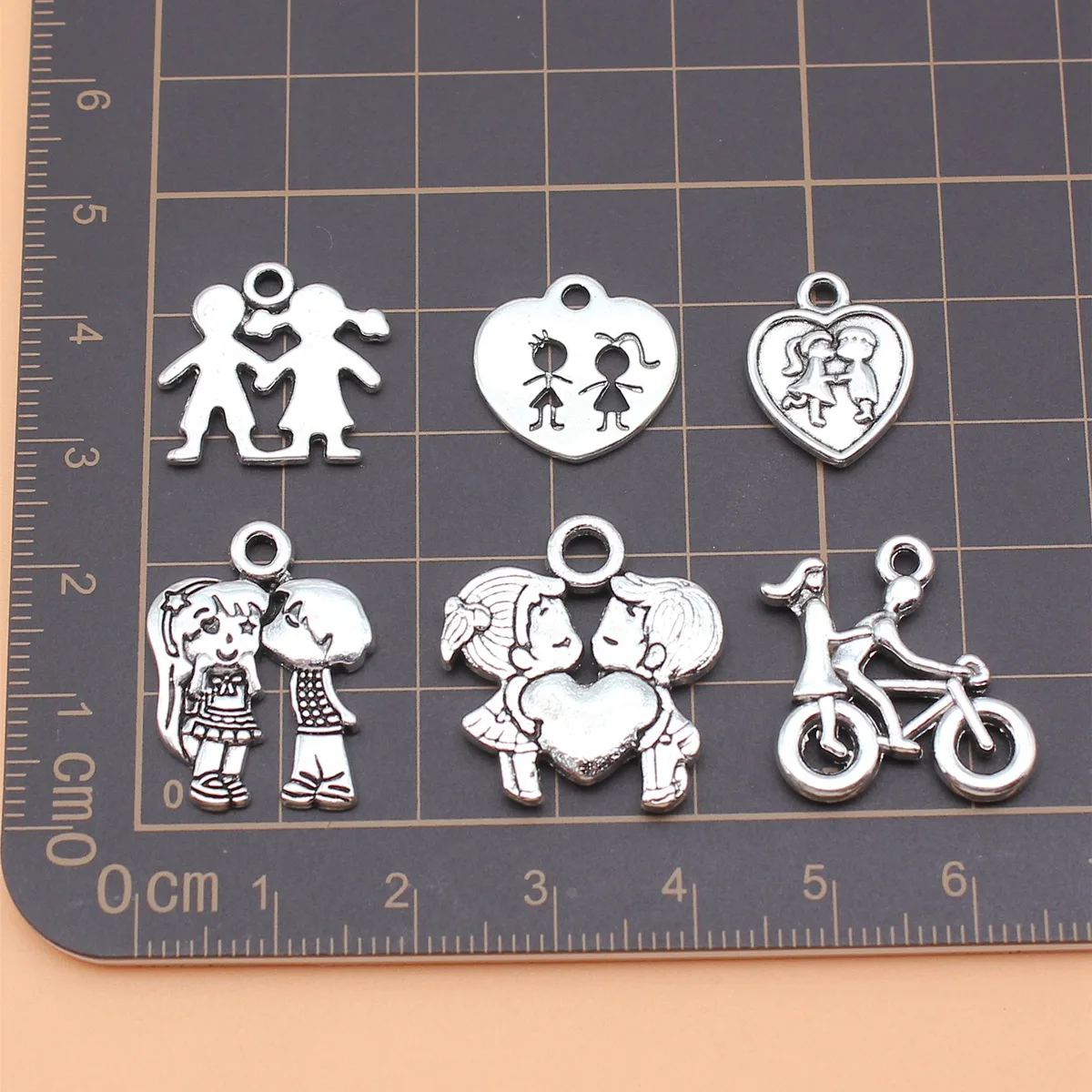 6pcs Antique Silver Color Boy And Girl Charms Collection For DIY Jewelry Making, 6 Styles, 1 of Each