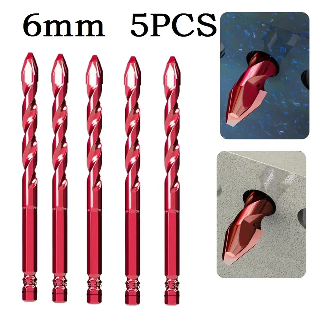 

5pcs Cross Hex Drill Bit Kit For Concrete Porcelain Tile Glass Metal Drill Bits Tools Carbide Drills 6mm Eccentric Drill Bit