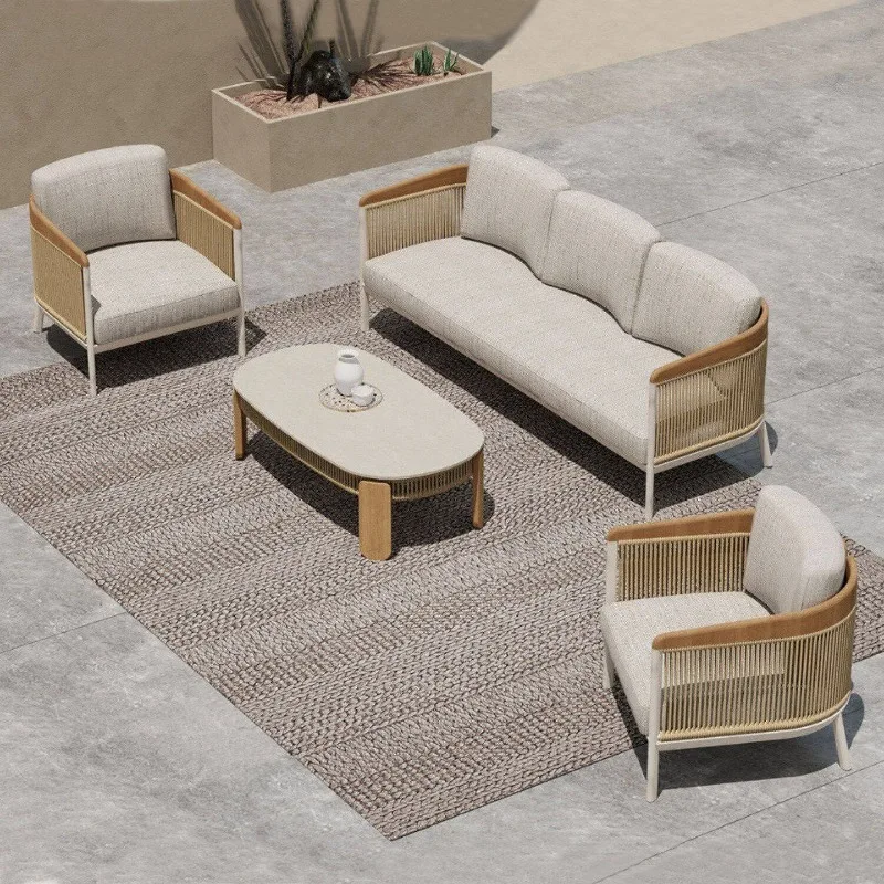 Rattan sofa combination outdoor leisure open-air simple modern furniture designer bed and breakfast hotel sofa chair