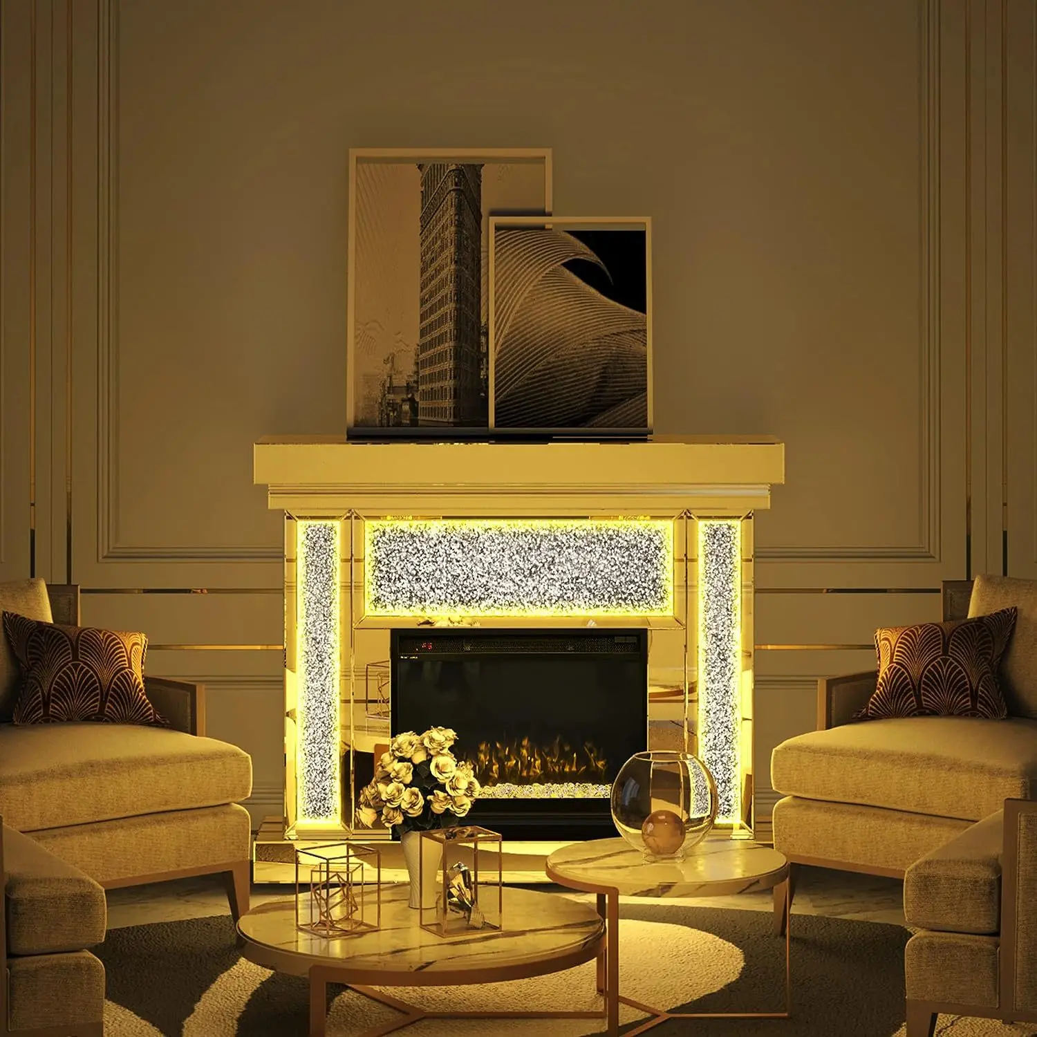 Mirrored Electric Fireplace 10 Colors Changing Freestanding