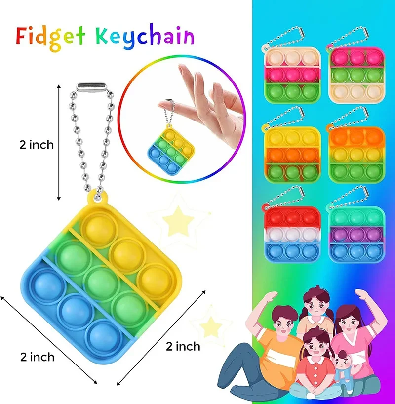 Kids Party Favors Fidget Toys Bulk 24 Pack Mini Pop Fidget Keychain for Kids 4-8,8-12 Year Small Kid Classroom Prizes Fidgets