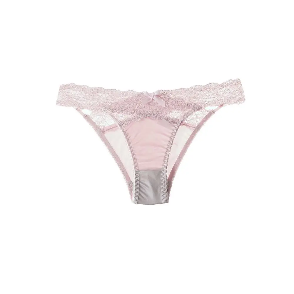 

Breathable Cross Satin Silk Panties Mid Waist Bowknot Lace Bow Briefs Underwear Female Lingeries Women's Underpants Lady
