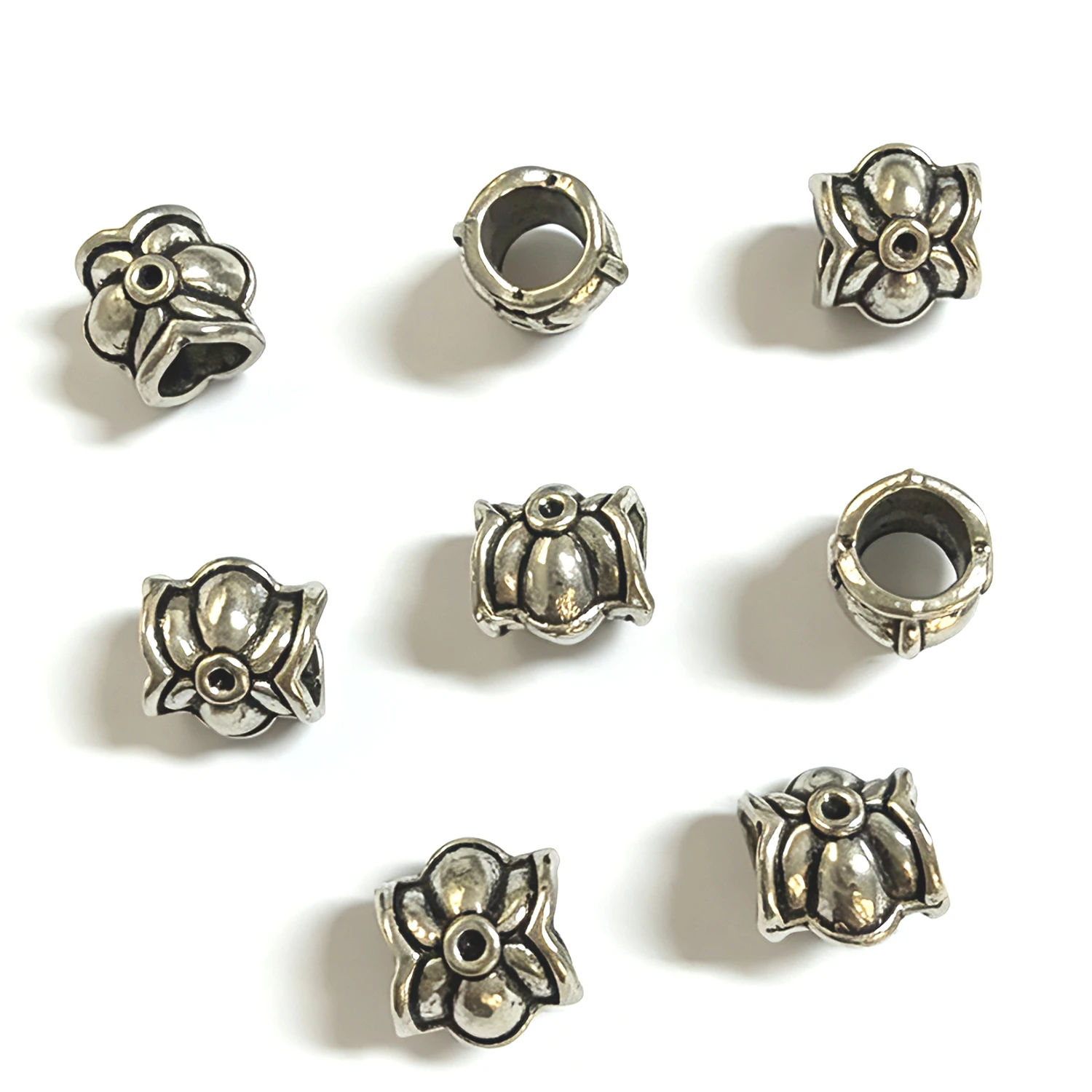 20pc 10x9mm Hole 5.7mm Vintage Flower Large Hole Alloy Spacer Beads Antique Silver Pattern Loose Beads EF0482