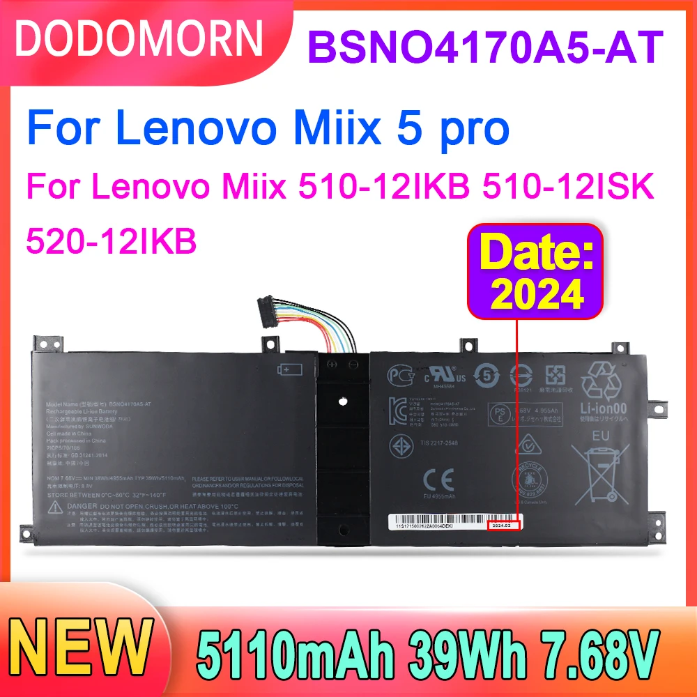 

Аккумулятор DODOMORN для ноутбука Lenovo Miix 510 520 5 pro для Lenovo pro Miix 510-12 5B10L67278 5B10L68713 39Wh 7,68 в