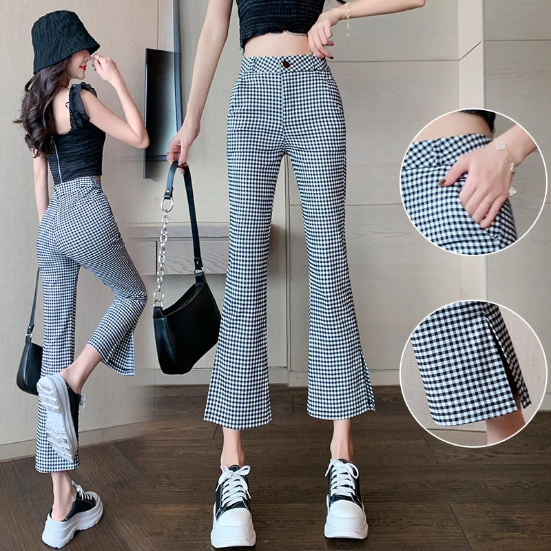 Hoge Taille Uitlopende Broek Dames Casual Asymmetrische ket Detail Koreaanse Sle Negen Punten Uitlopende Broek Herfst Lente Pendelen