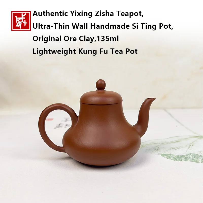 Authentic Yixing Zisha Teapot,Ultra‑Thin Wall Handmade Si Ting Pot,Original Ore Clay,135ml Lightweight Kung Fu Tea Pot for Tea L