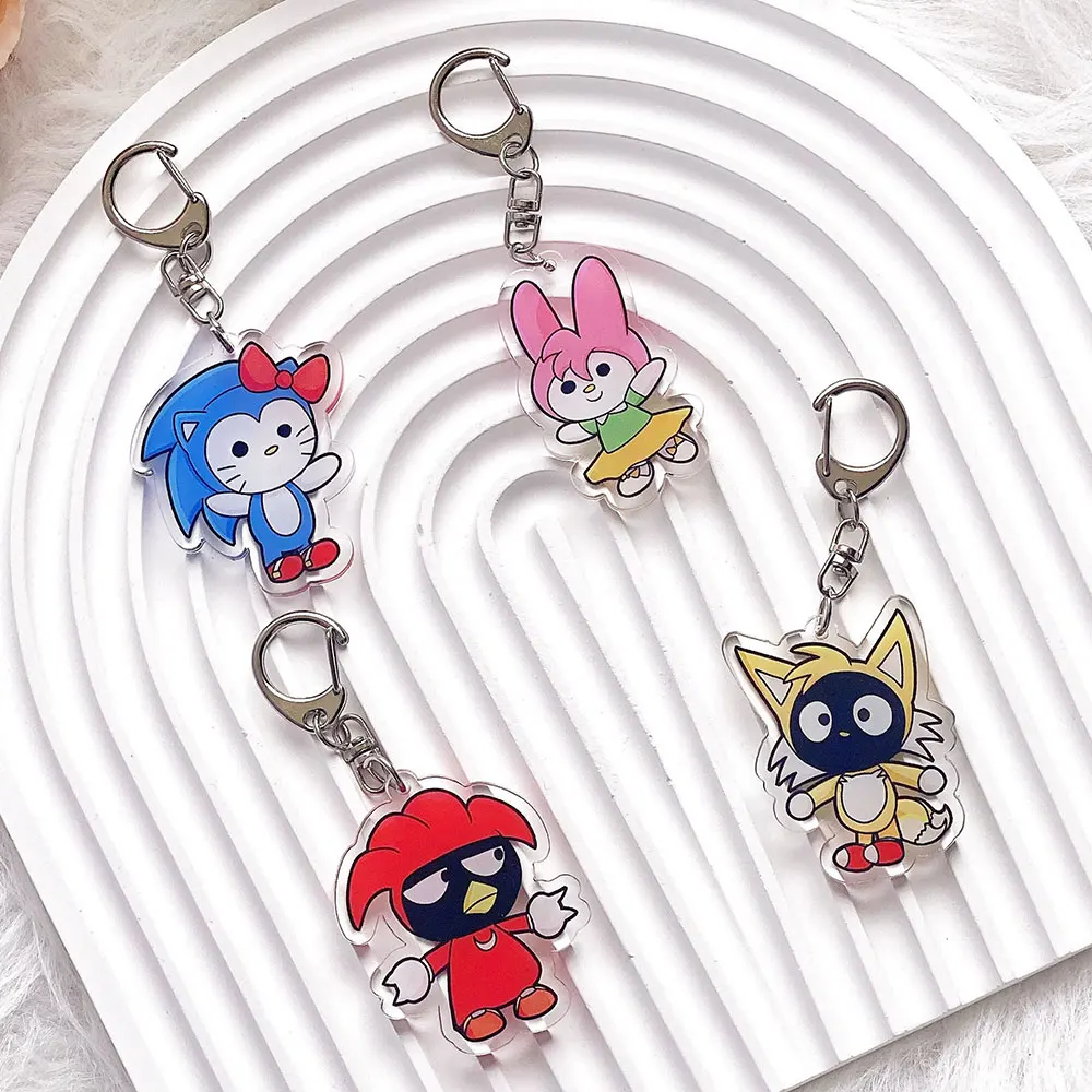 4 قطعة سانريو سونيك القنفذ سلسلة مفاتيح مصنوعة من الأكريليك اكسسوارات مضحك حقيبة الظهر سحرية قلادة الإبداعية كيرينغ هدايا للأصدقاء #1