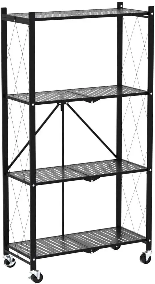 Heavy Duty Dobrável Metal Rack, Armazenamento Prateleiras Unidade com Rodas, Movendo-se facilmente Organizador Prateleiras, Grande