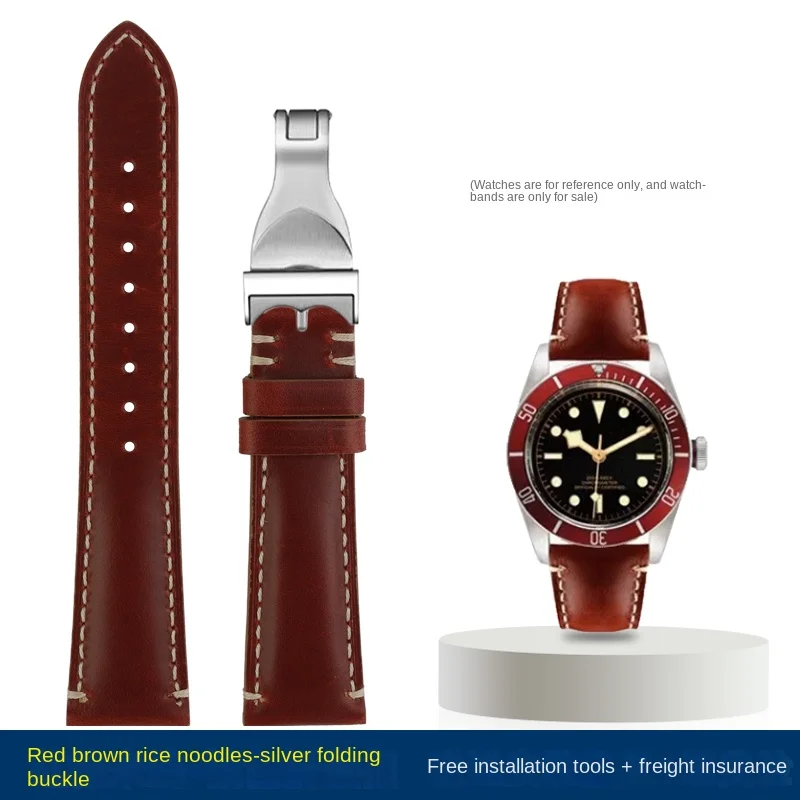 Quick release For TUDOR 1958 Little red flower soft Watch Strap man dermis cowhide Watchband Folding buckle bracelet 20mm 22mm