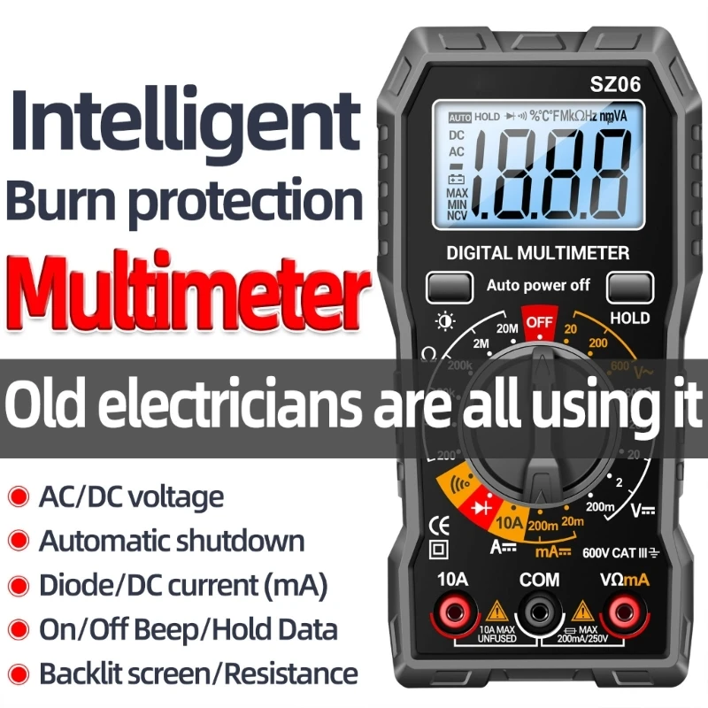 Multimeter LCD Screen Backlit Back Bracket Electrical Ammeter Ohm Tester Battery Operated(NOT Included) Y5GB