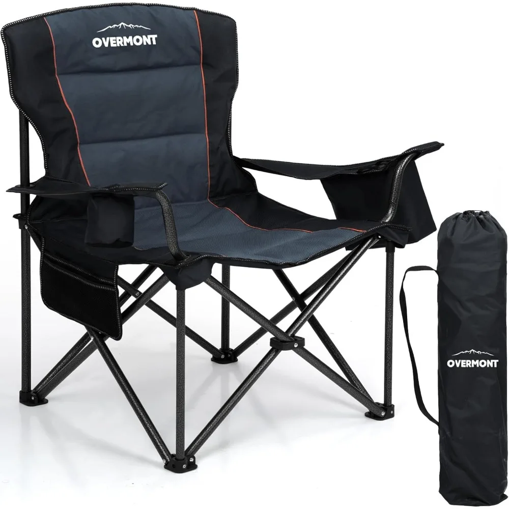 Oversized Folding Camping Chair - 450lbs Support with Padded Cushion Cooler Pockets - Heavy Duty Collapsible Chairs