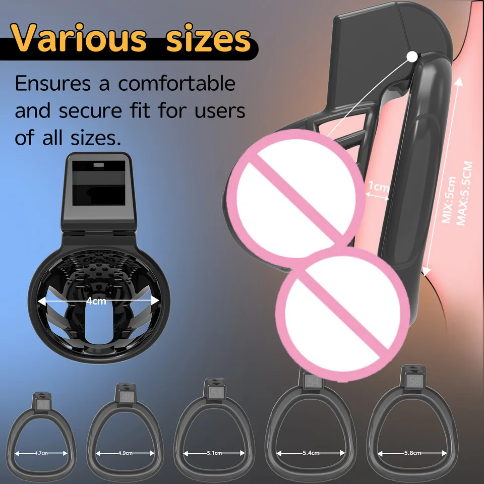 Mens Chastity Lock Chaste Vessel Black Light PVC Penile Snap Ring Multi Size Cage BDSM Invisible Sex Toy For Men