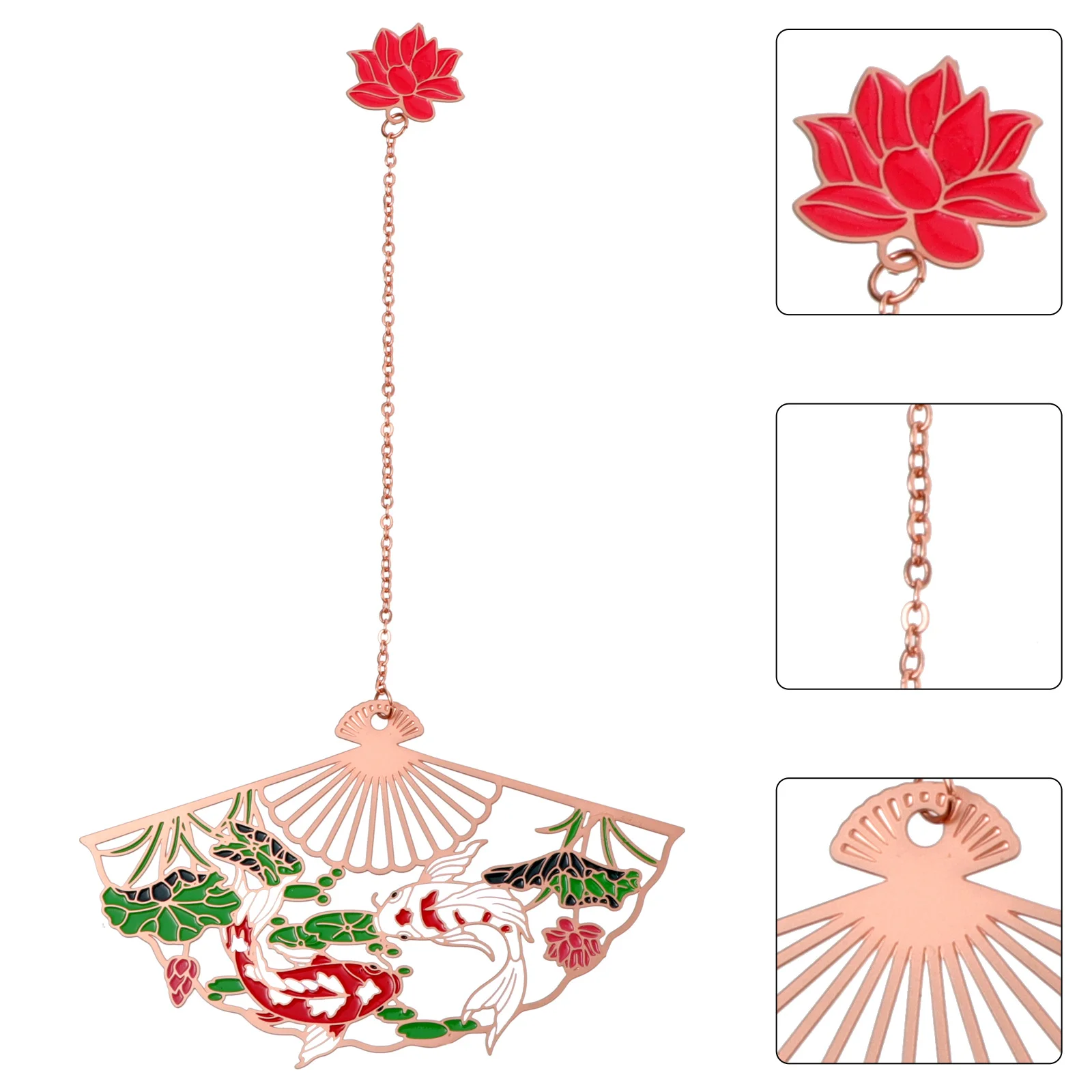 

1Pcs Chinese Style Brass Bookmark Hollow Carp Fish Folding Fan Shape Page Marker Stationery Office Label Bookmarker