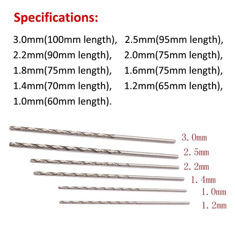 5pcs 1.0-2.0mm HSS Extended Straight Shank Twist Drill Bit Electric Drill Rotary Tool For Metal Wood Stone Jewelry Drilling Hole