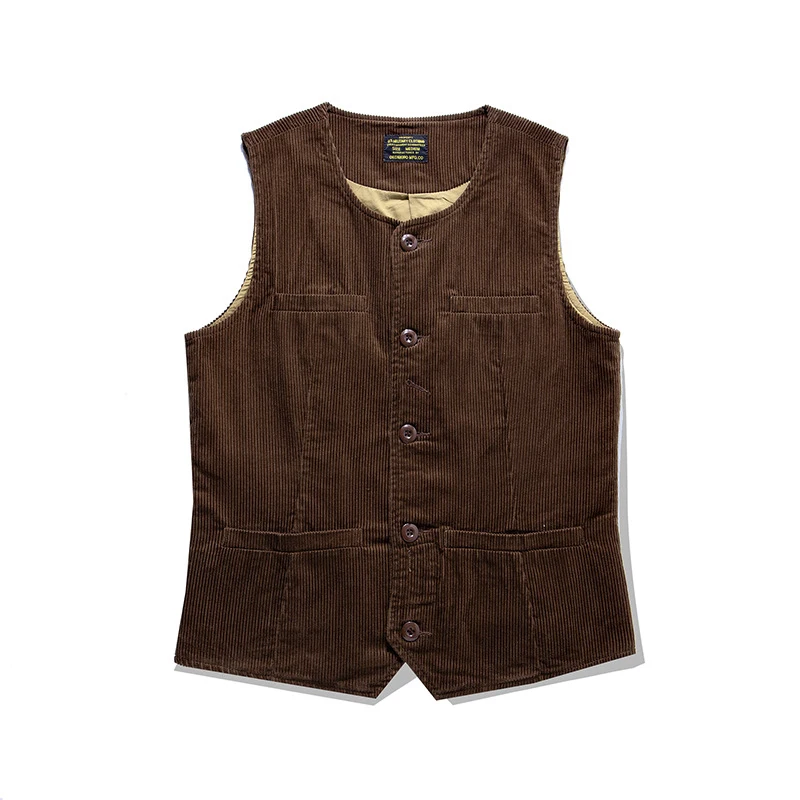 

Vintage Corduroy Vest Men Autumn Winter New Thick Solid Color Multi-pocket Waistcoat Retro Casual Cardigan Railwway Tooling Vest