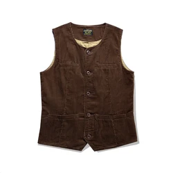 Vintage Corduroy Vest Men Autumn Winter New Thick Solid Color Multi-pocket Waistcoat Retro Casual Cardigan Railwway Tooling Vest