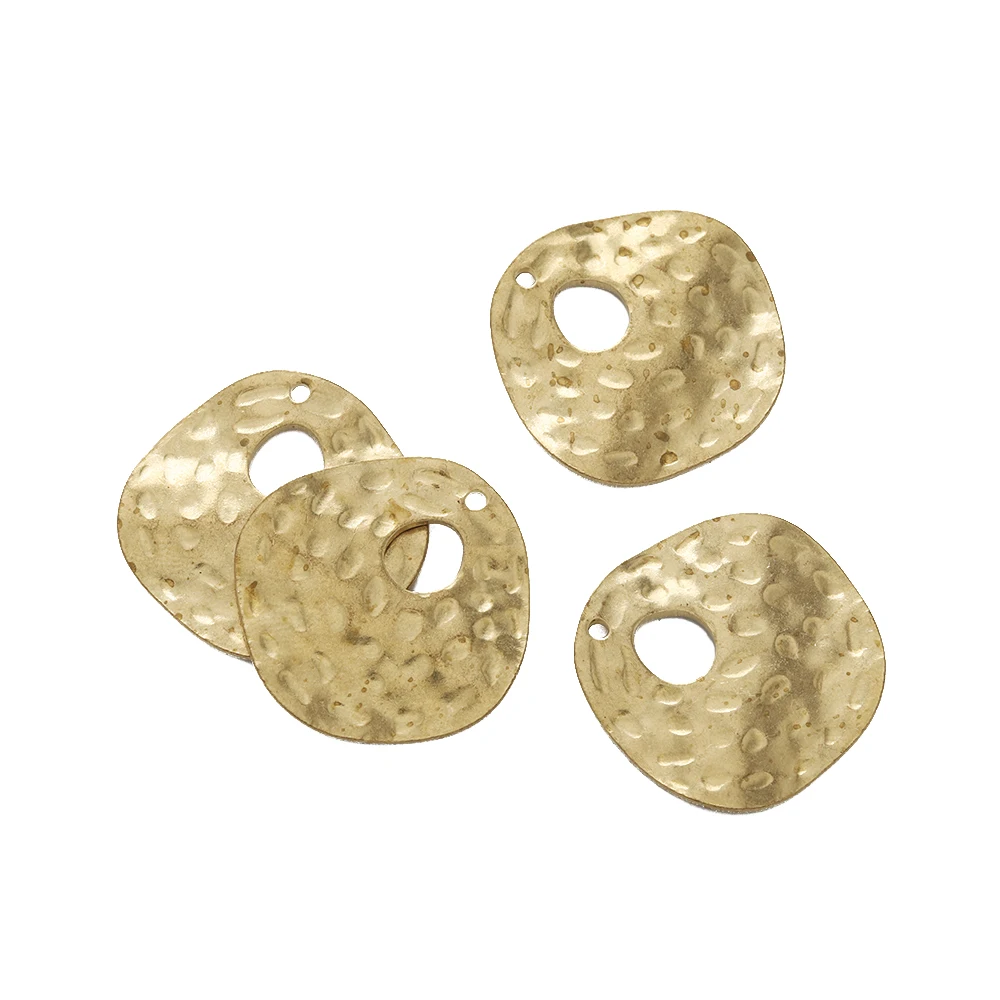 10pcs Raw Brass Irregular Round Shape Hammered Charms Curved Circle Pendant For Simple Jewelry Making Necklace Earrings Supplies