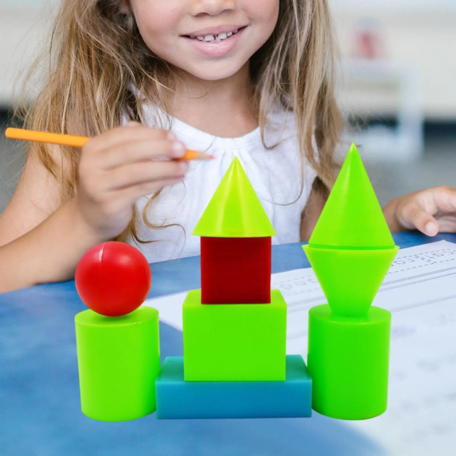 Juego de 9 Uds de bloques de formas geométricas 3D, juguetes matemáticos, cilindro, manipuladores rectangulares, bloques de patrón para el hogar, niños, niñas y niños