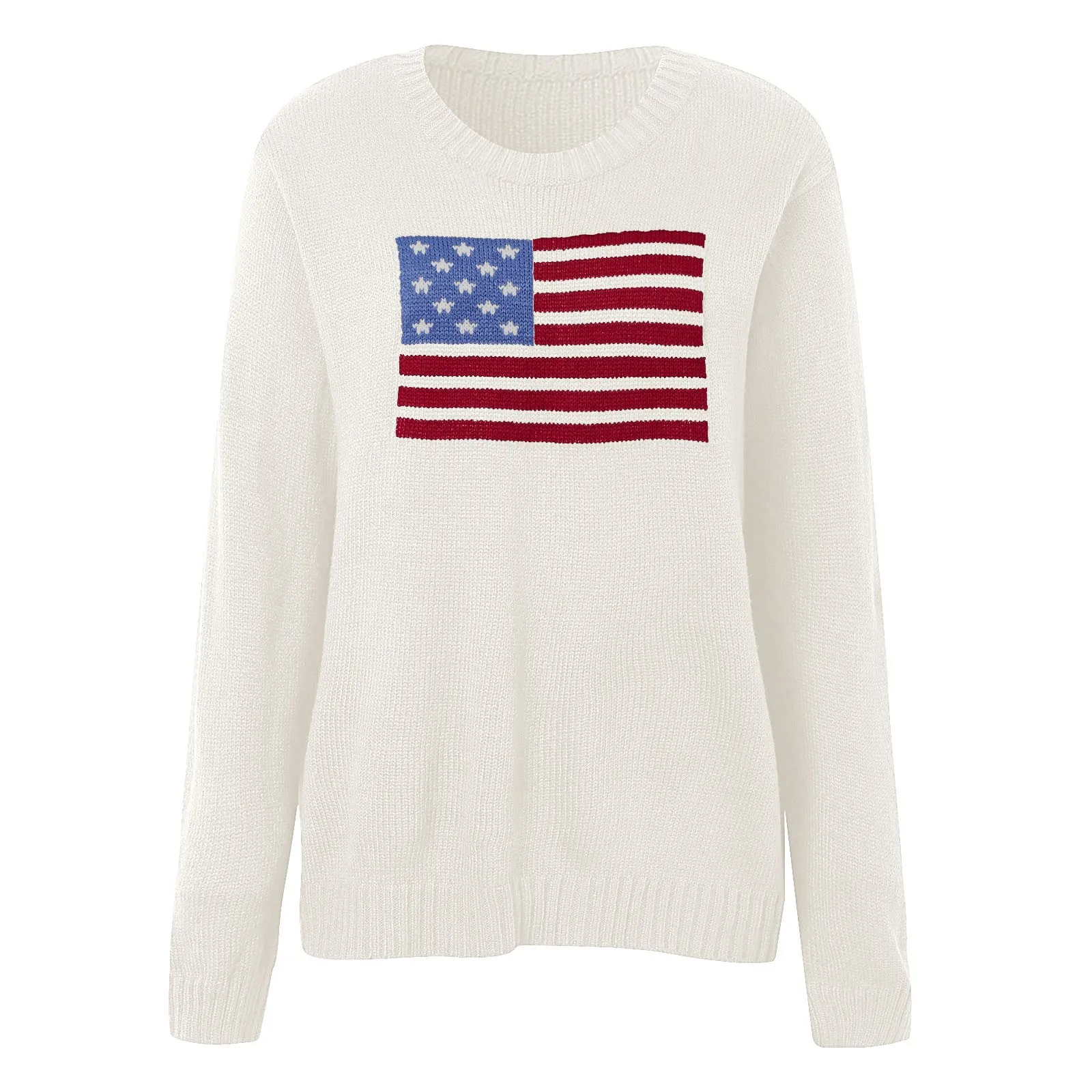 Womens Sweaters Tops Long Sleeve Flag Usa Knit Sweatshirt Memorial Day Loose Shirts Elegant New Knit Female Jumper Stylish