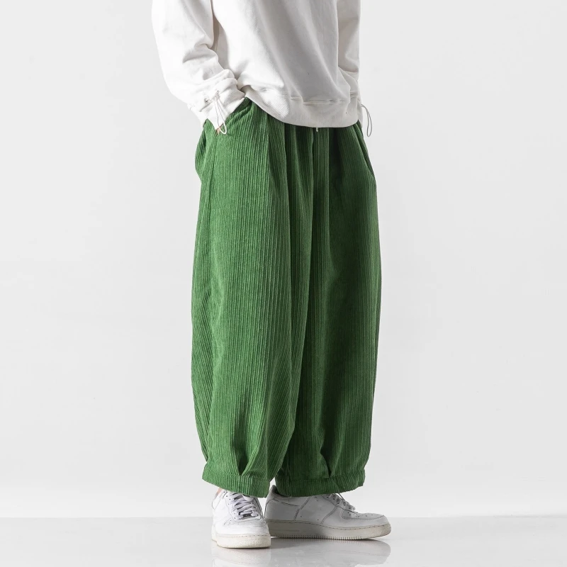 Autumn Men Wide Leg Straight Pants Men Corduroy Solid Color Oversize Trousers Male Thick Warm Japen Style Streetwear Pants